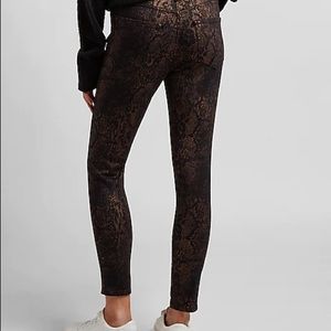 Mid rise skinny gold foil snakeskin pants